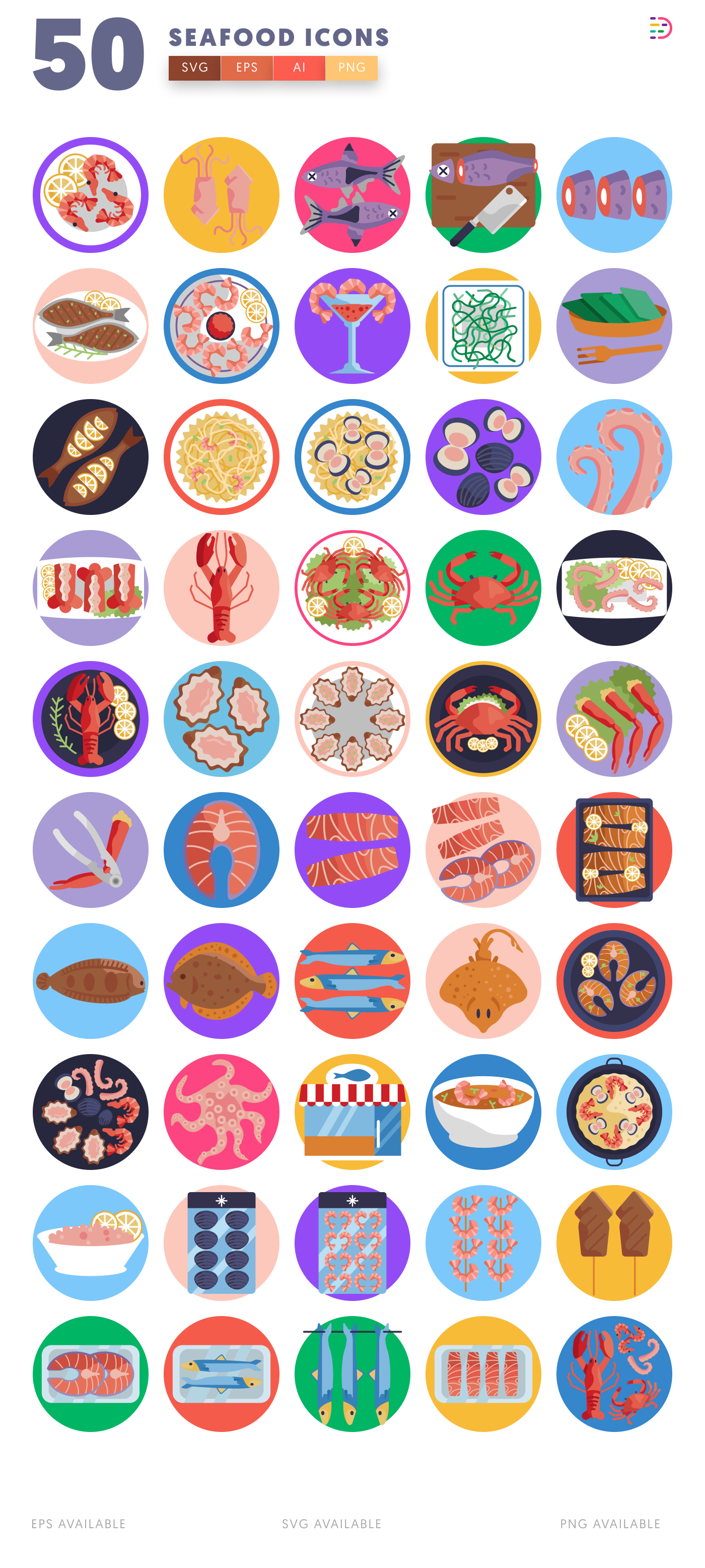 50 Seafood Icons – all icons in the set