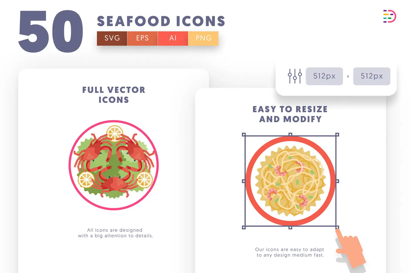 50 Seafood Icons preview 6 – flat circle icons in PNG, SVG and EPS