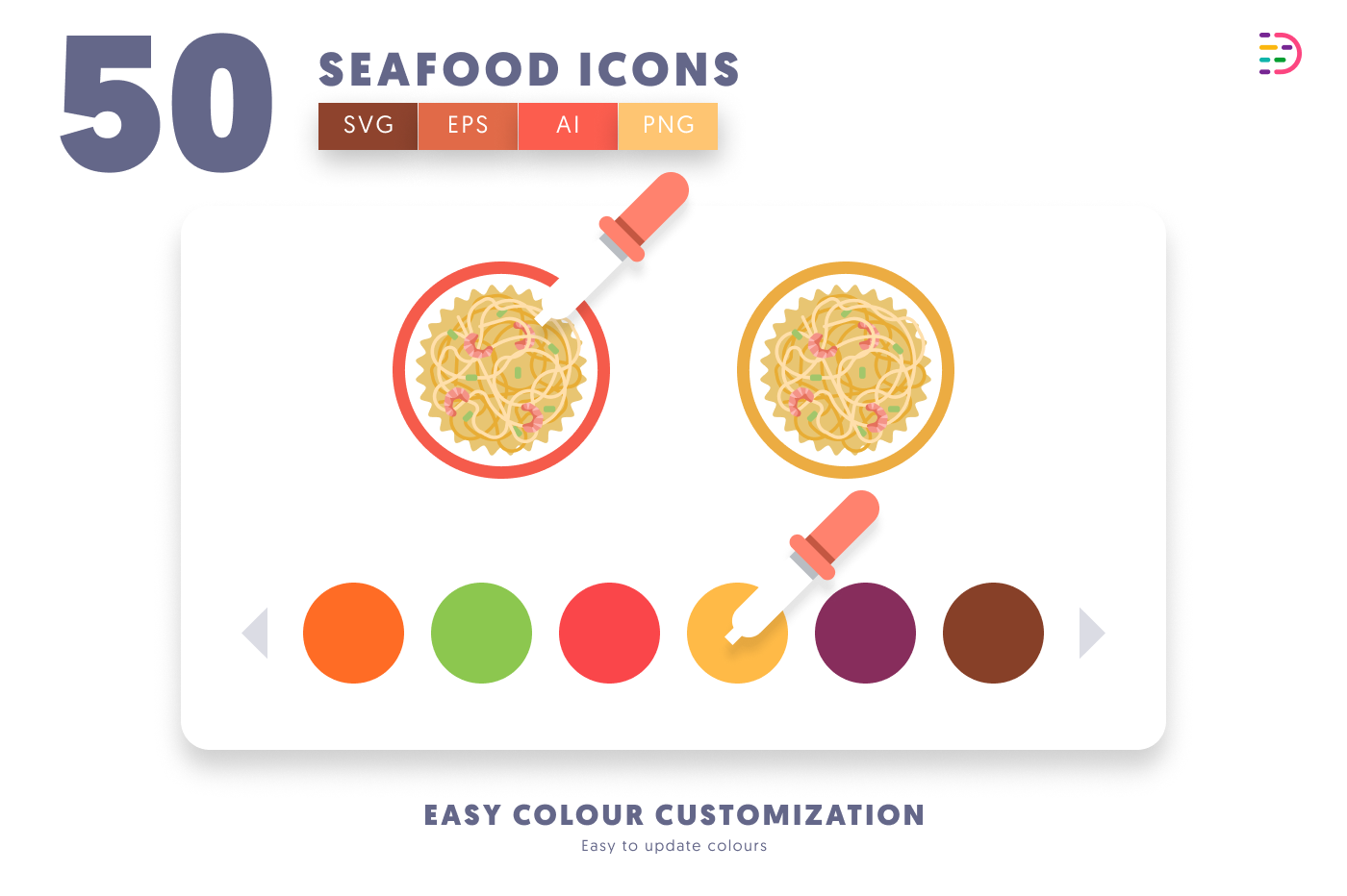 50 Seafood Icons preview 7 – flat circle icons in PNG, SVG and EPS