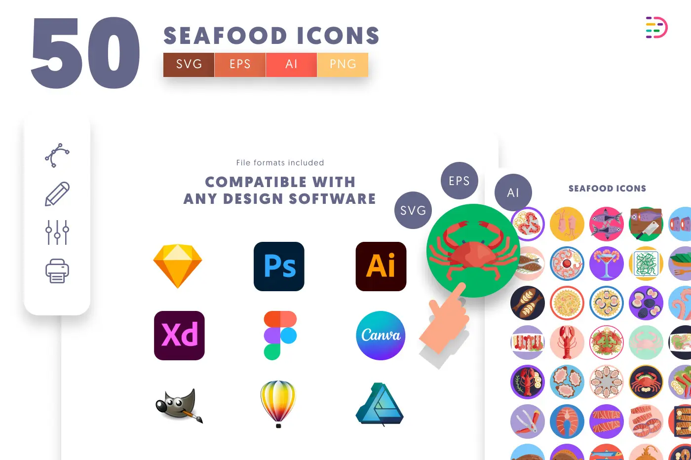 50 Seafood Icons preview 8 – flat circle icons in PNG, SVG and EPS