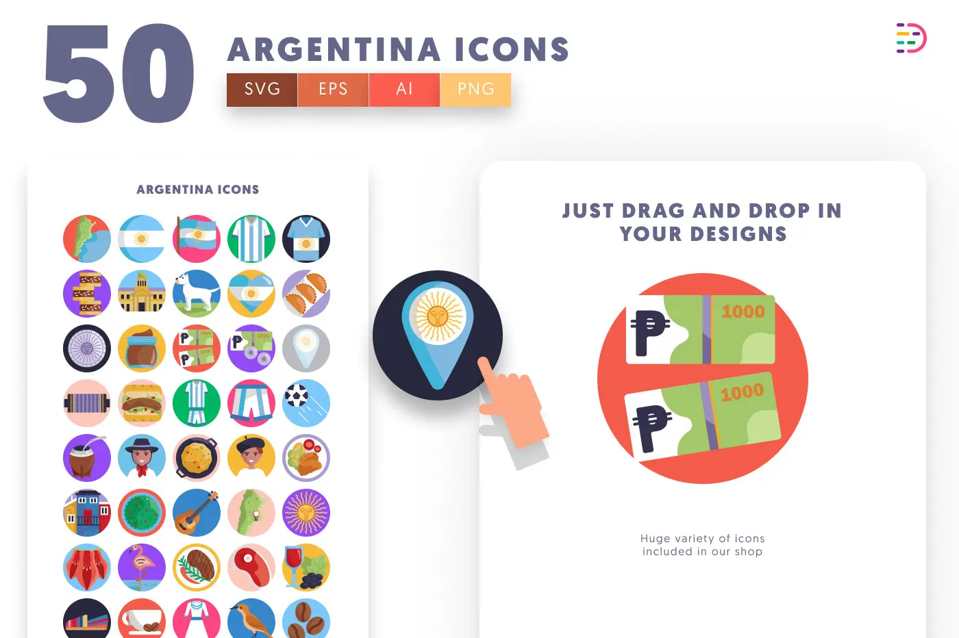 50 Argentina Icons preview 1 – flat circle icons in PNG, SVG and EPS