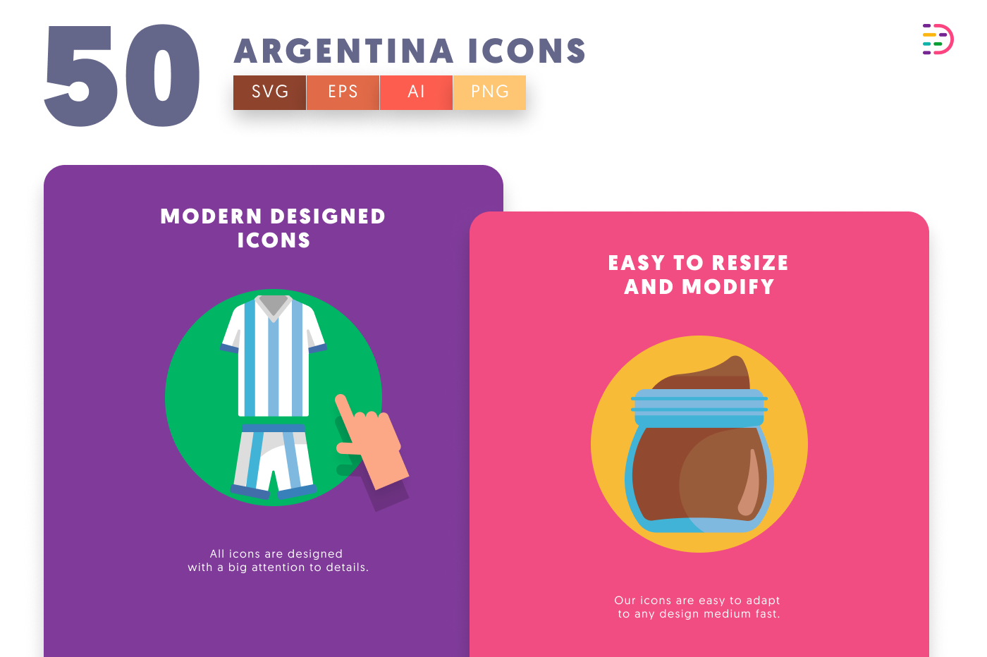 50 Argentina Icons cover – flat circle icons in PNG, SVG and EPS