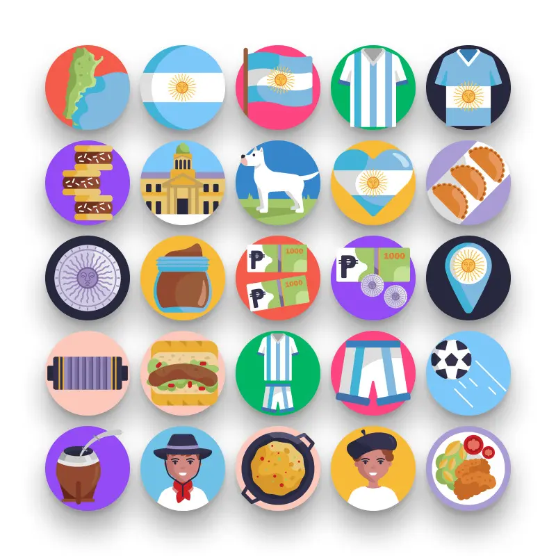 50 Argentina Icons – set of colorful flat circle icons