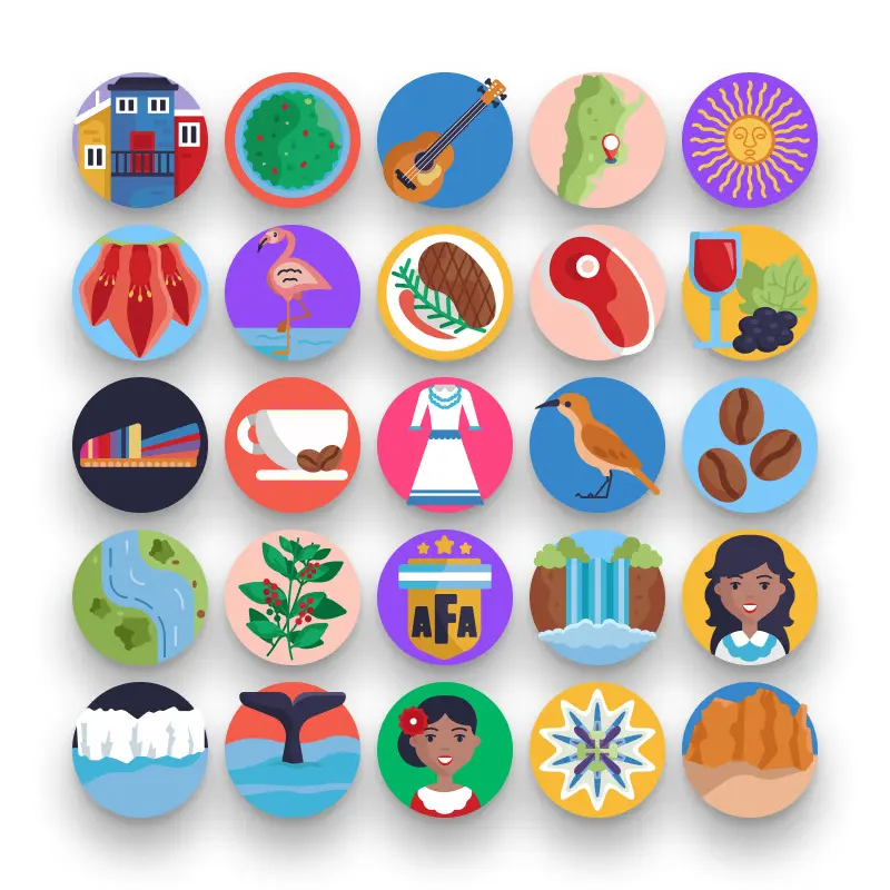 50 Argentina Icons – set of colorful flat circle icons