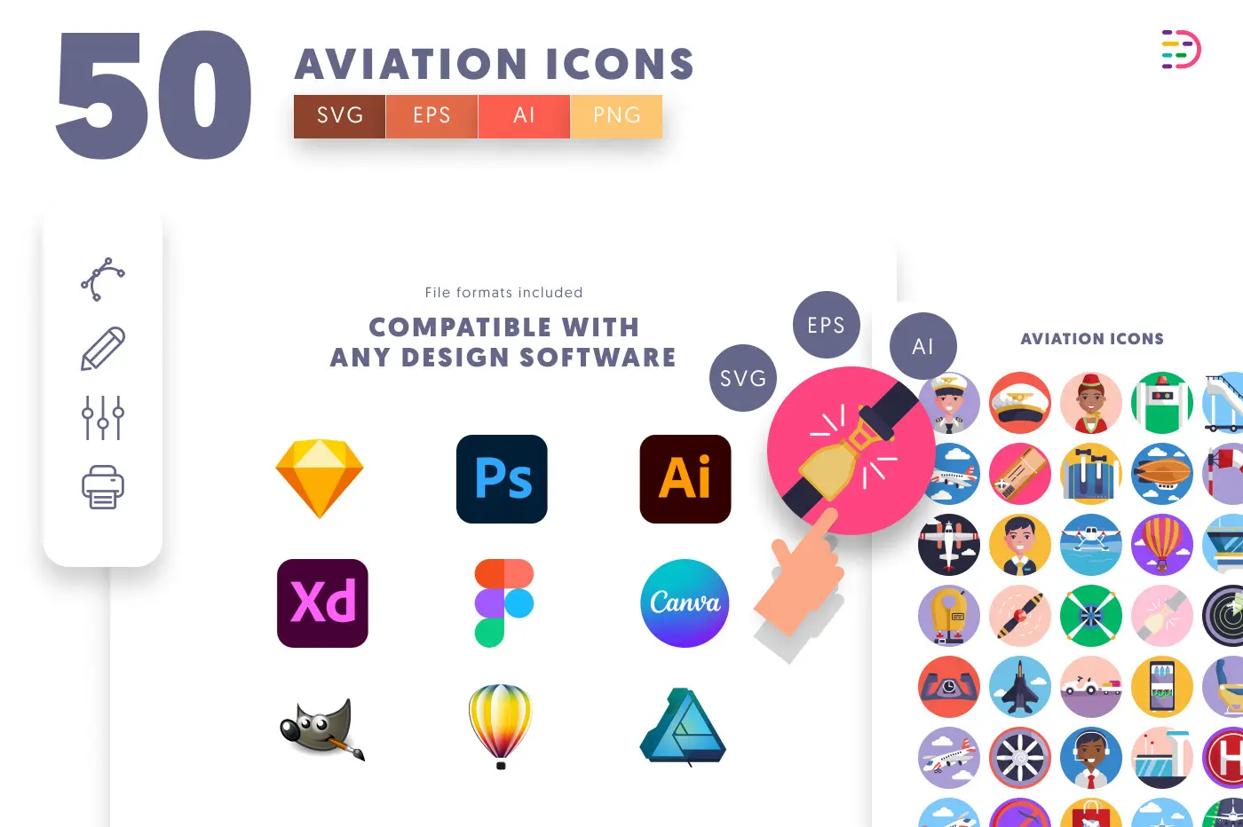 50 Aviation Icons preview 8 – flat circle icons in PNG, SVG and EPS