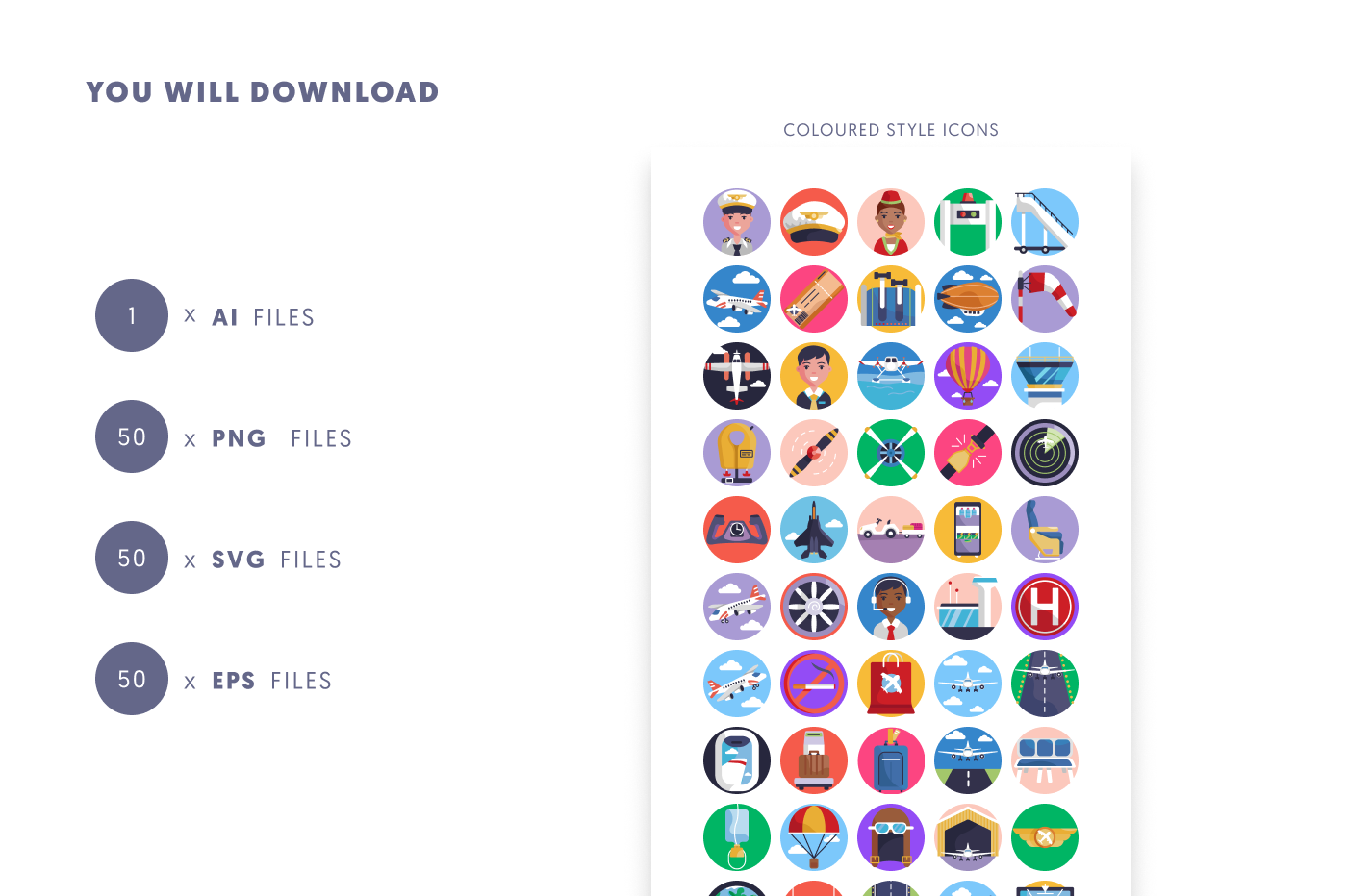 50 Aviation Icons preview 9 – flat circle icons in PNG, SVG and EPS
