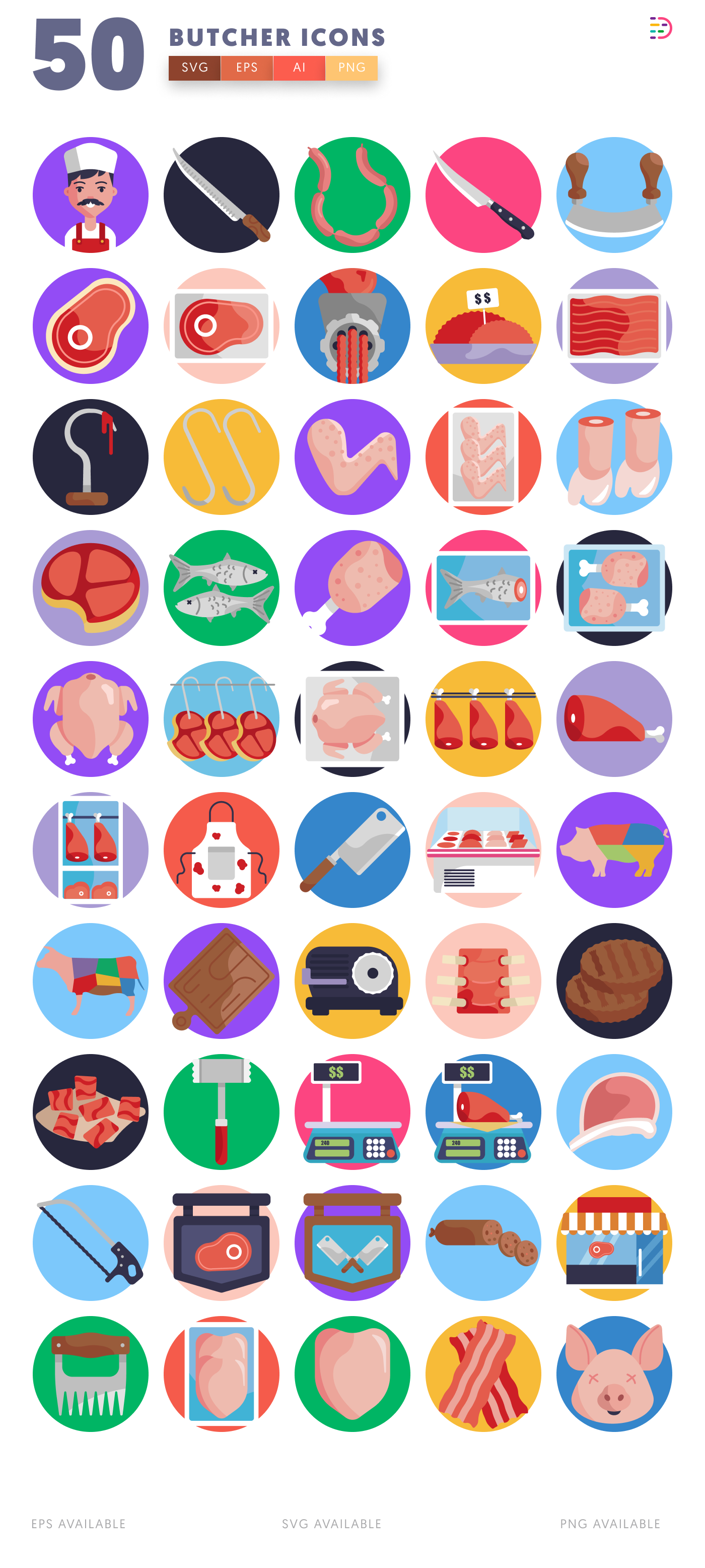 50 Butcher Icons – all icons in the set
