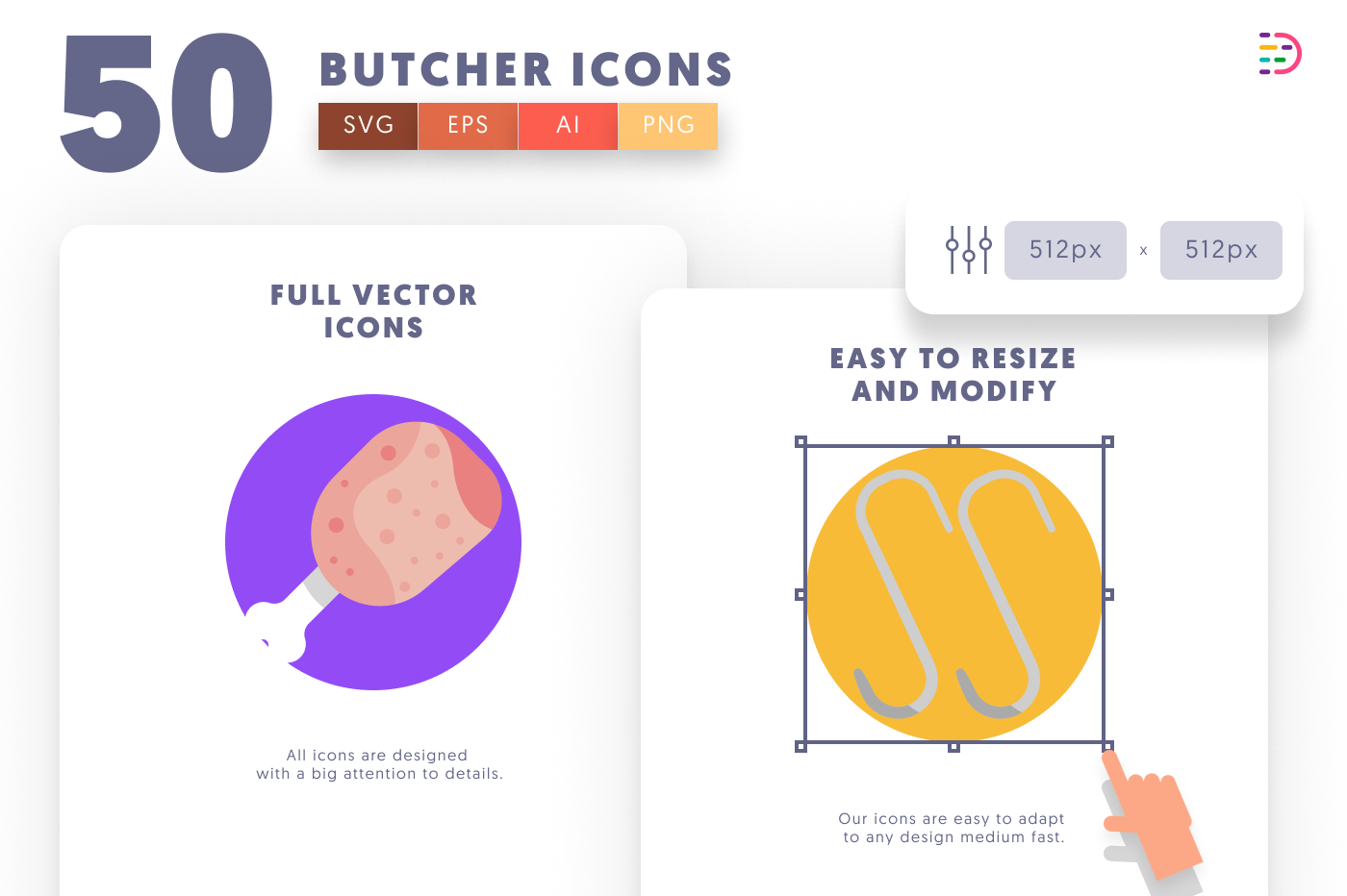 50 Butcher Icons preview 6 – flat circle icons in PNG, SVG and EPS