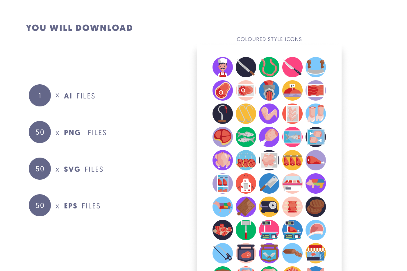 50 Butcher Icons preview 9 – flat circle icons in PNG, SVG and EPS