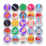 50 Butcher Icons – set of colorful flat circle icons