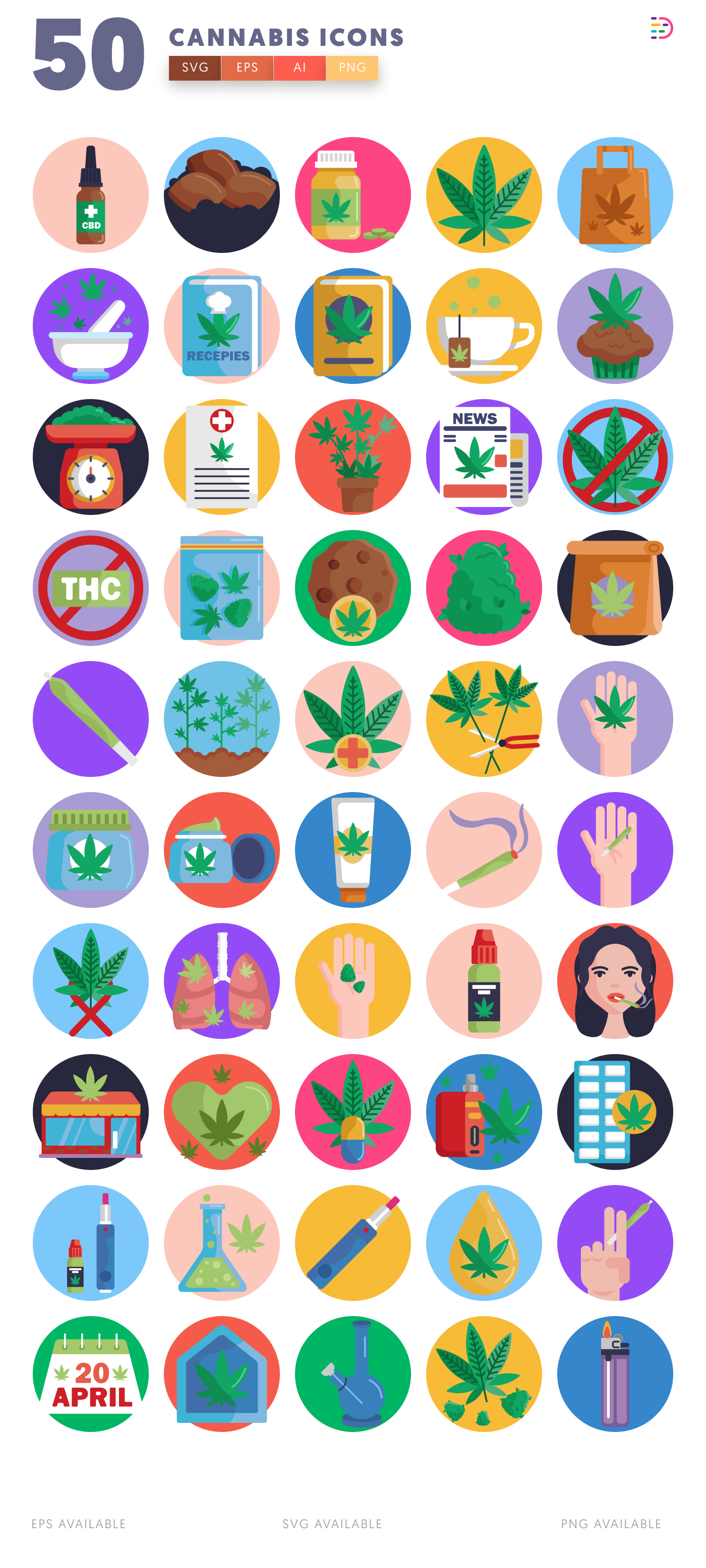 50 Cannabis Icons – all icons in the set