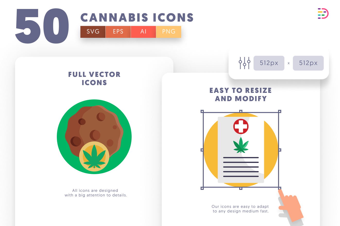 50 Cannabis Icons preview 6 – flat circle icons in PNG, SVG and EPS