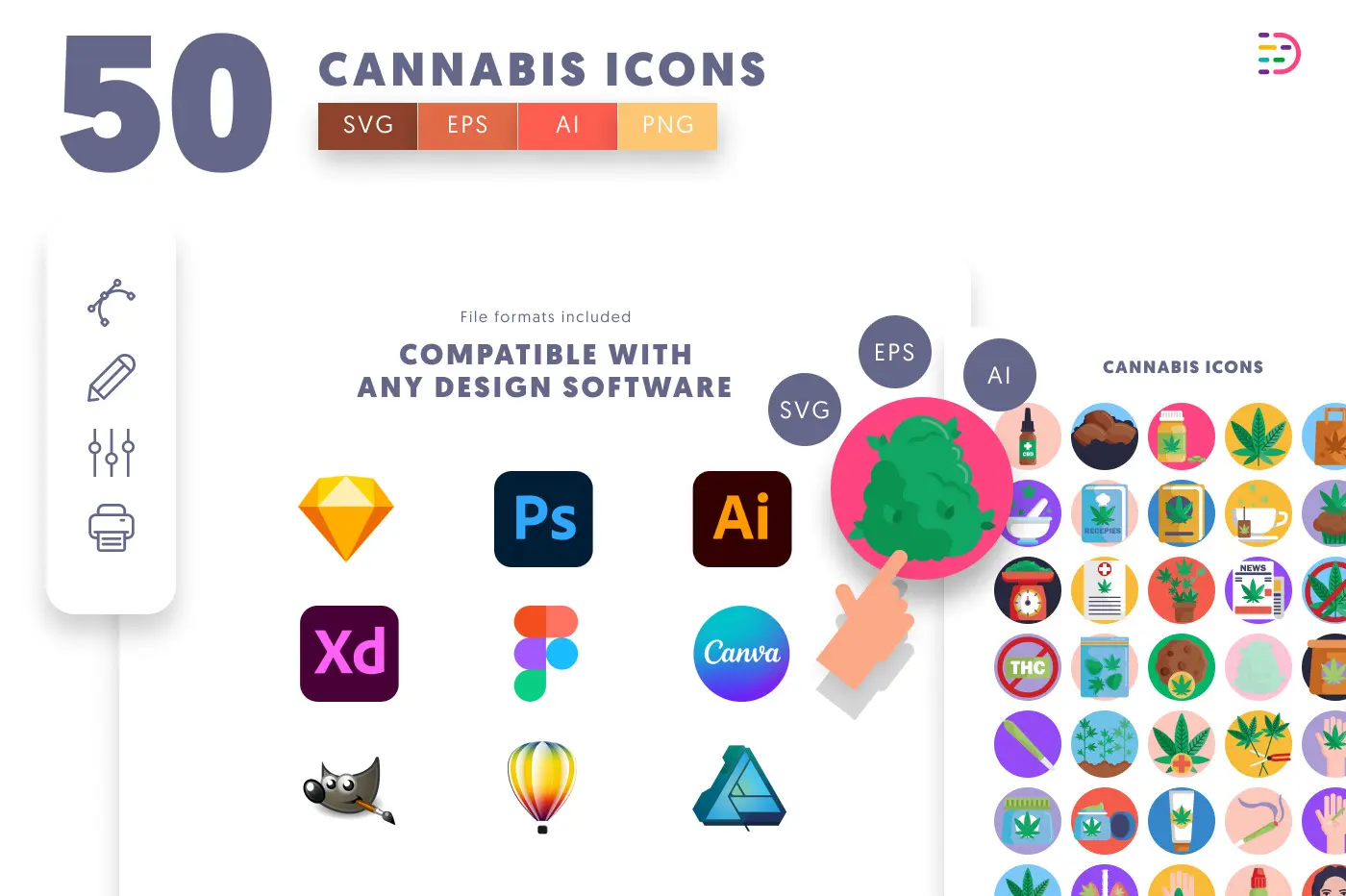50 Cannabis Icons preview 8 – flat circle icons in PNG, SVG and EPS