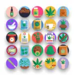 50 Cannabis Icons – set of colorful flat circle icons