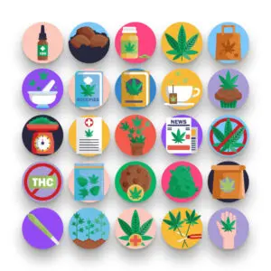 50 Cannabis Icons – set of colorful flat circle icons
