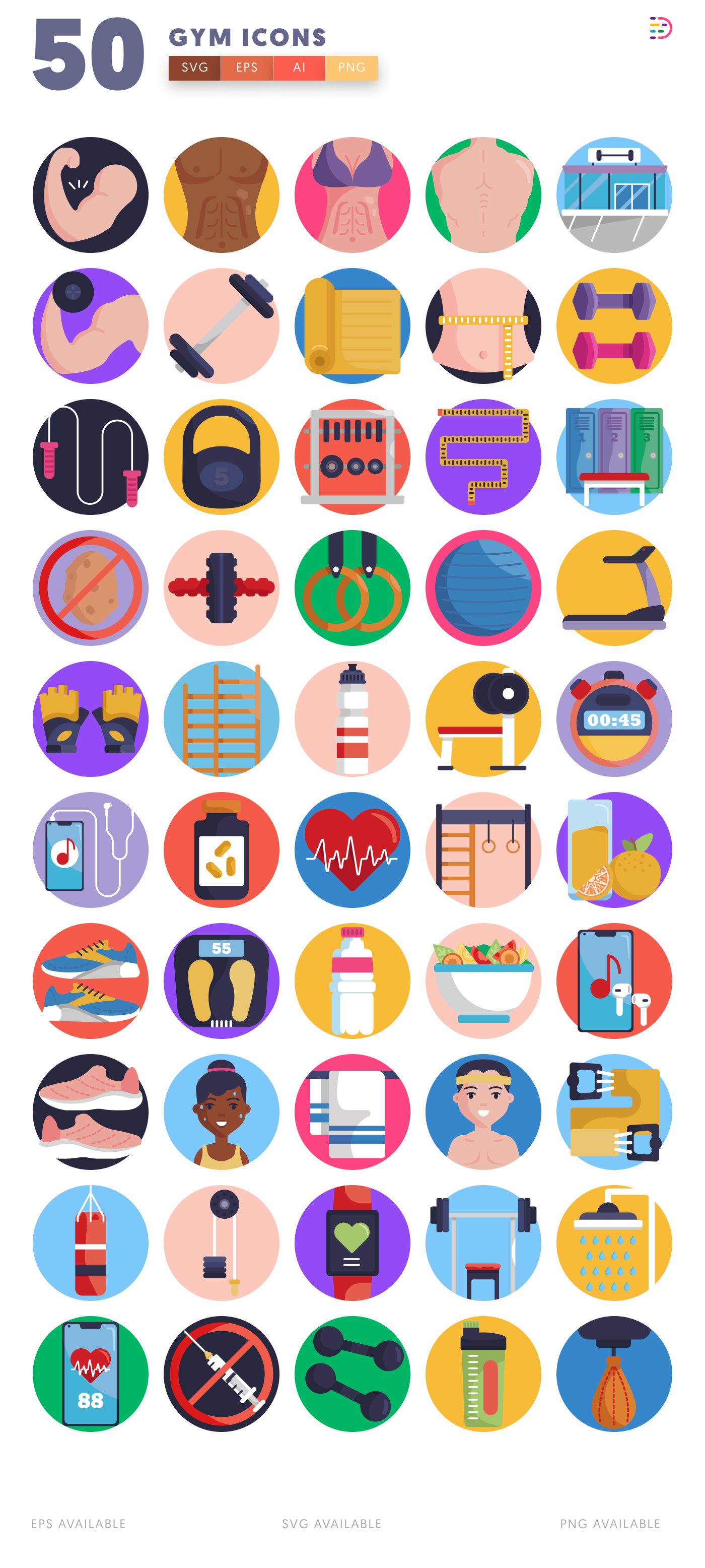 50 Gym Icons – all icons in the set