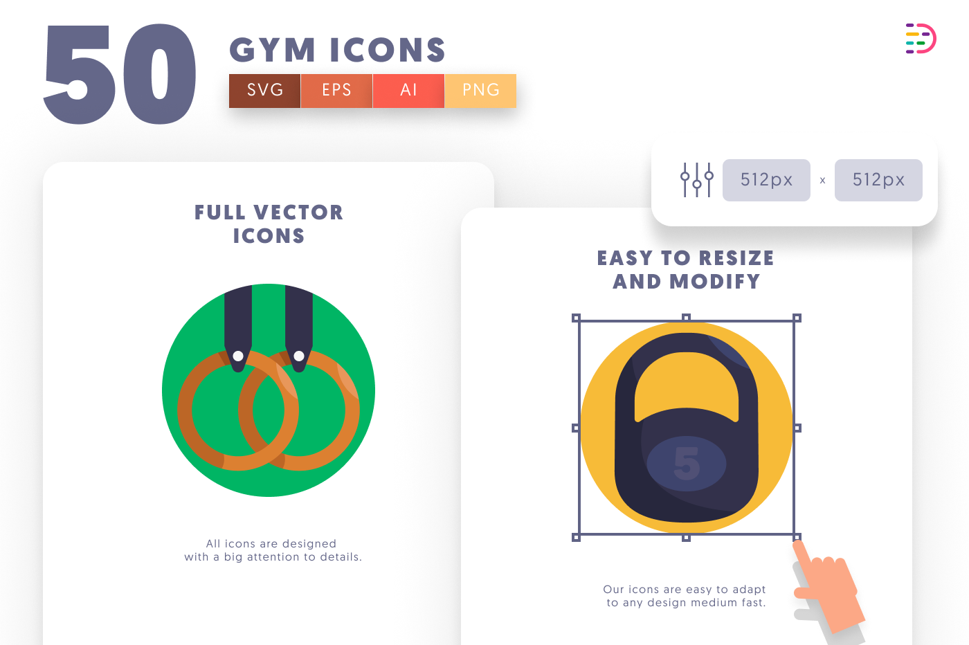 50 Gym Icons preview 6 – flat circle icons in PNG, SVG and EPS