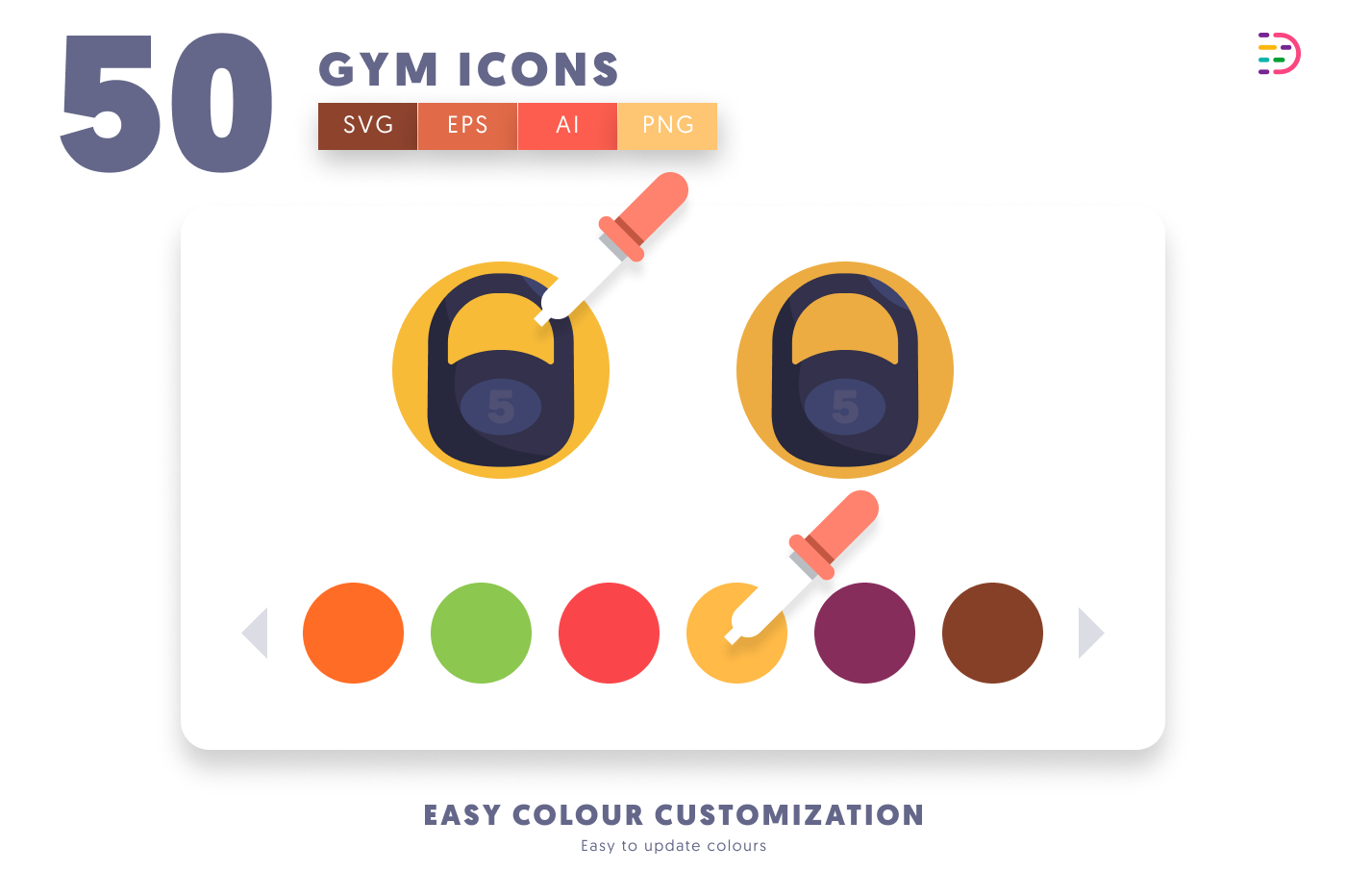 50 Gym Icons preview 7 – flat circle icons in PNG, SVG and EPS
