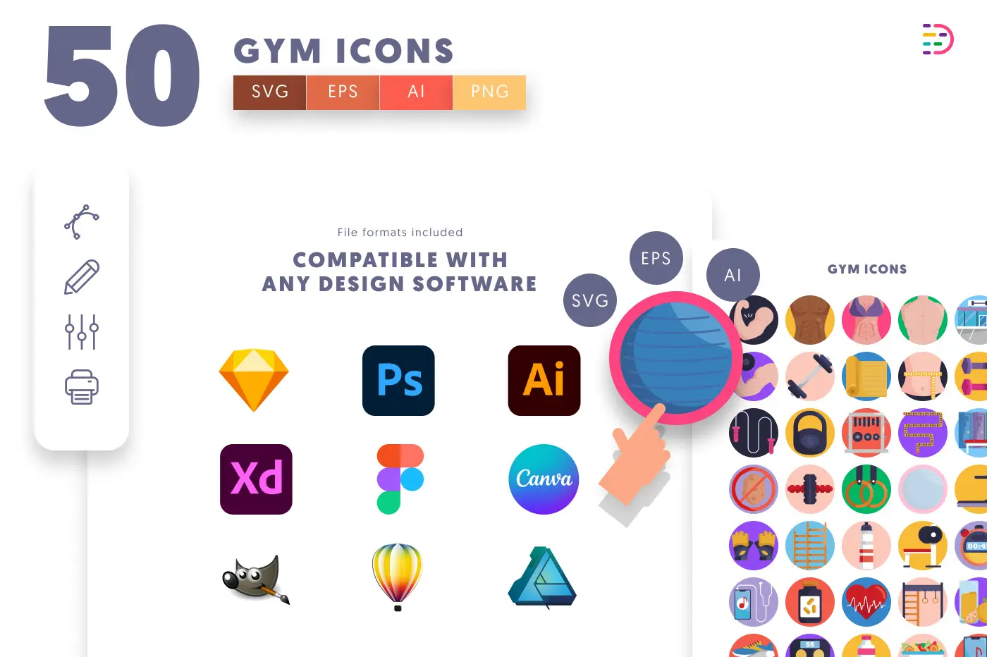 50 Gym Icons preview 8 – flat circle icons in PNG, SVG and EPS