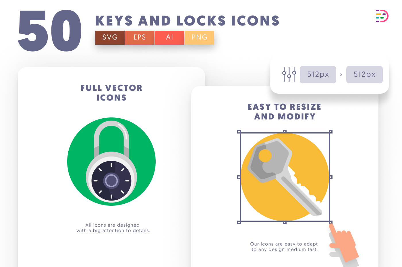 50 Keys and Locks Icons preview 6 – flat circle icons in PNG, SVG and EPS