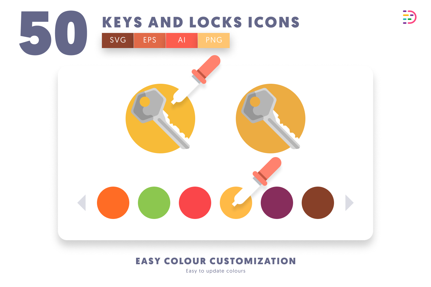 50 Keys and Locks Icons preview 7 – flat circle icons in PNG, SVG and EPS
