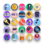 50 Keys and Locks Icons – set of colorful flat circle icons
