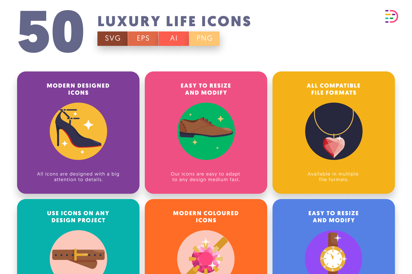 50 Luxury Life Icons preview 5 – flat circle icons in PNG, SVG and EPS