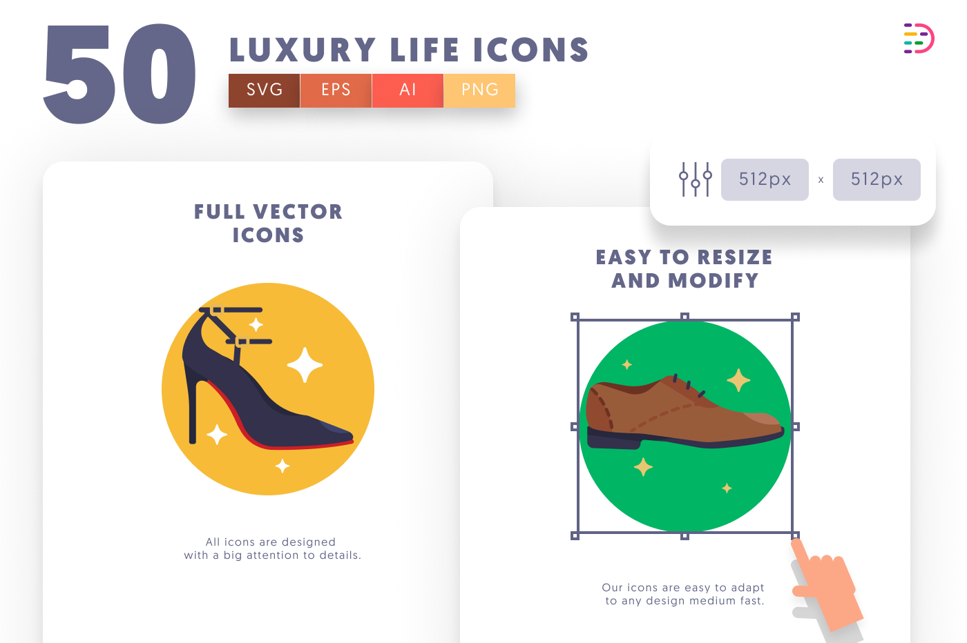 50 Luxury Life Icons preview 6 – flat circle icons in PNG, SVG and EPS