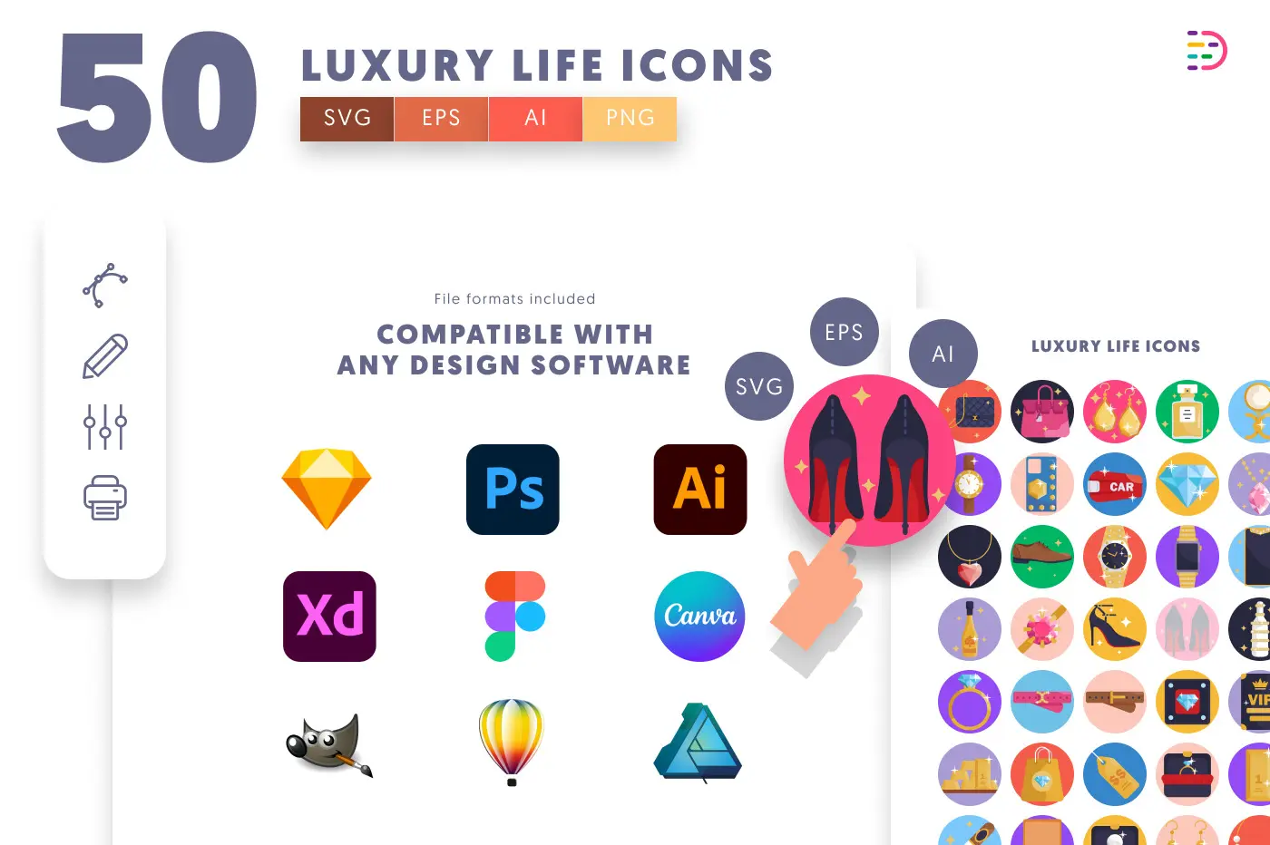 50 Luxury Life Icons preview 8 – flat circle icons in PNG, SVG and EPS