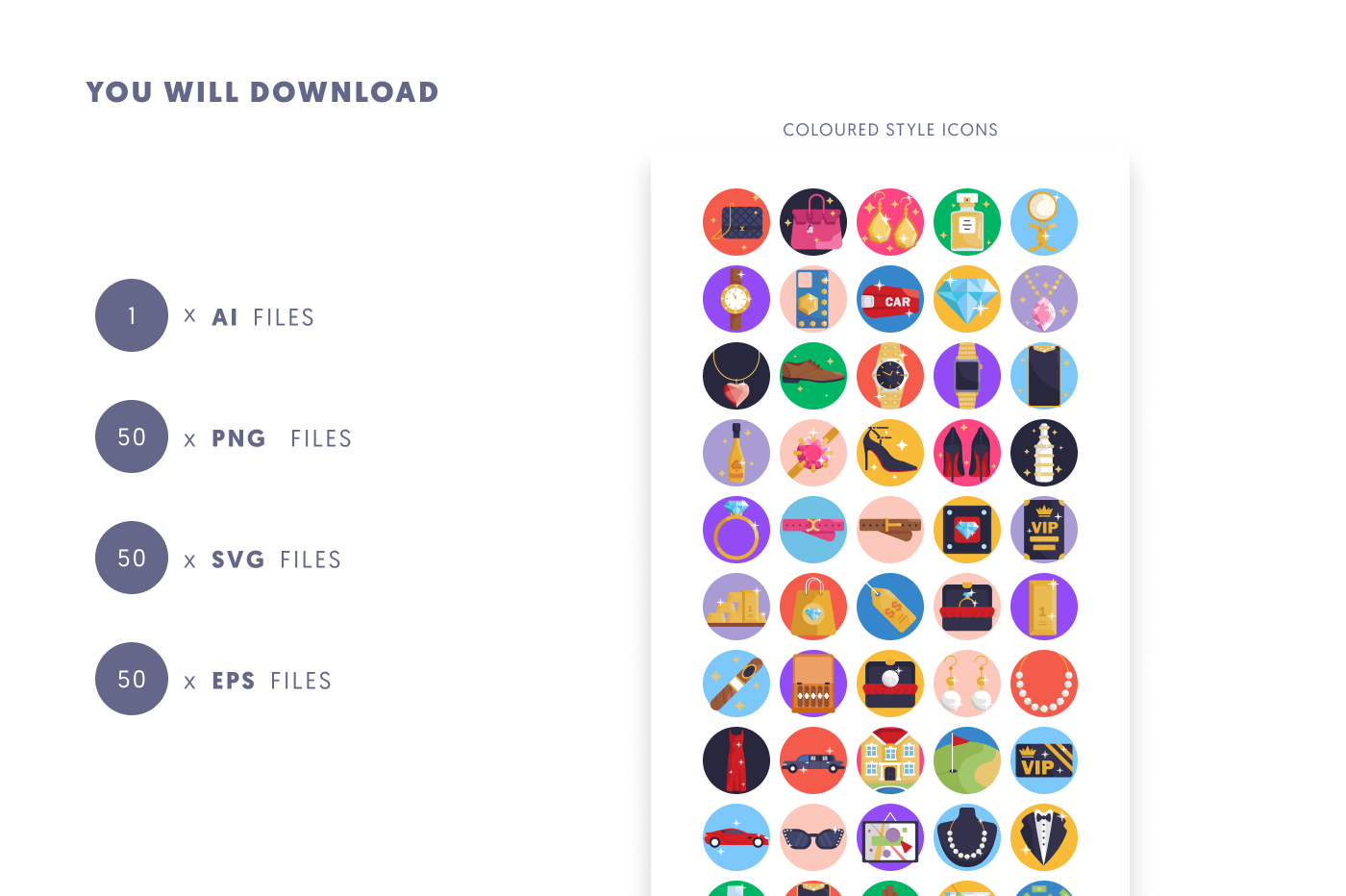 50 Luxury Life Icons preview 9 – flat circle icons in PNG, SVG and EPS