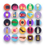 50 Luxury Life Icons – set of colorful flat circle icons
