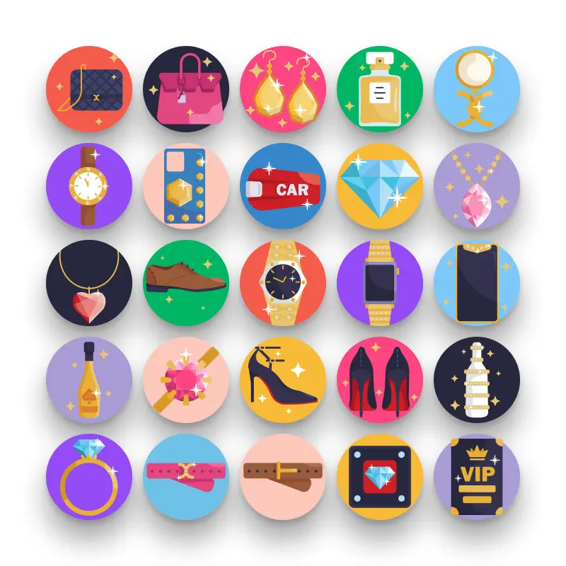 50 Luxury Life Icons – set of colorful flat circle icons