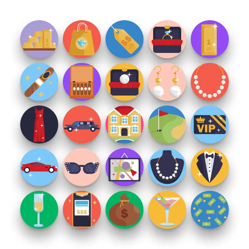 50 Luxury Life Icons – set of colorful flat circle icons