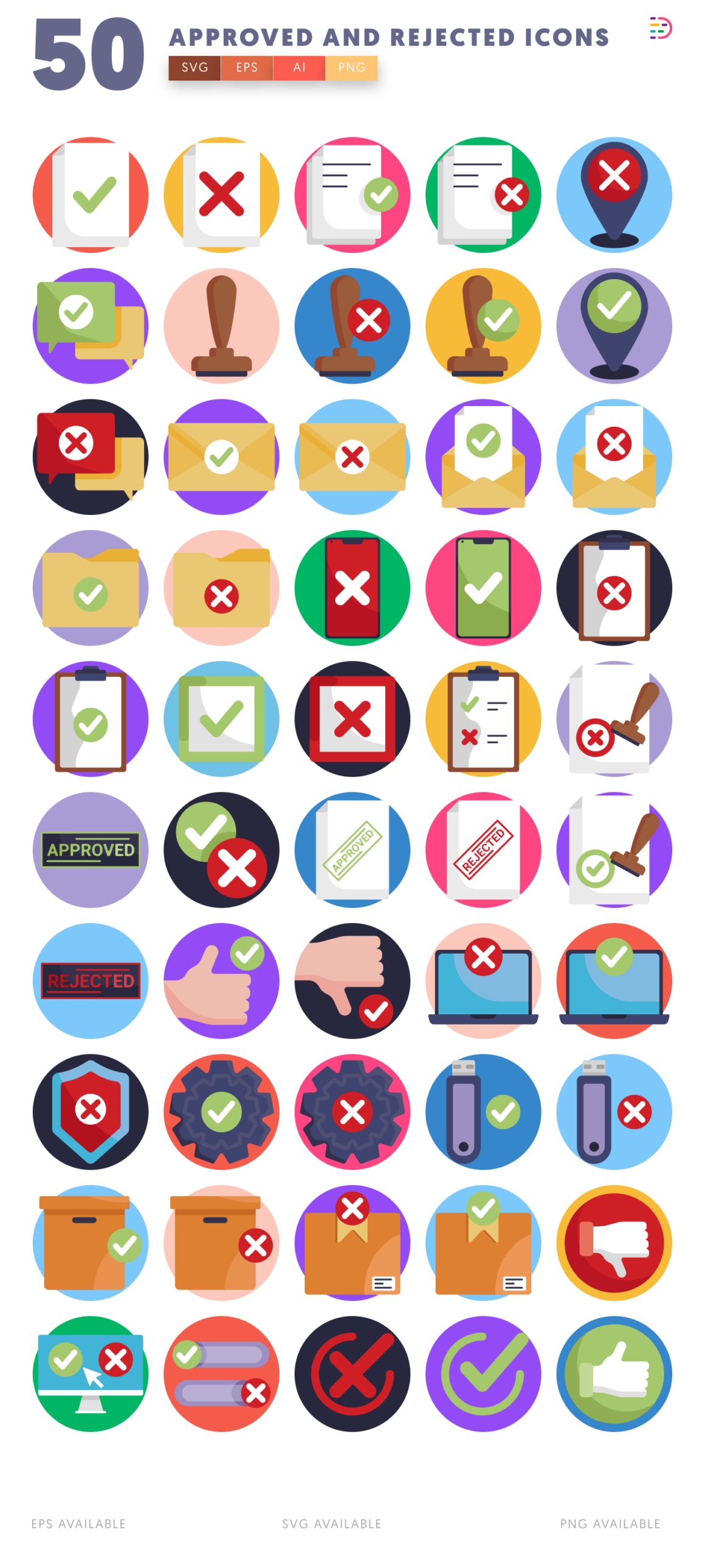 50 Approved and Rejected Icons – Professional Status Symbols