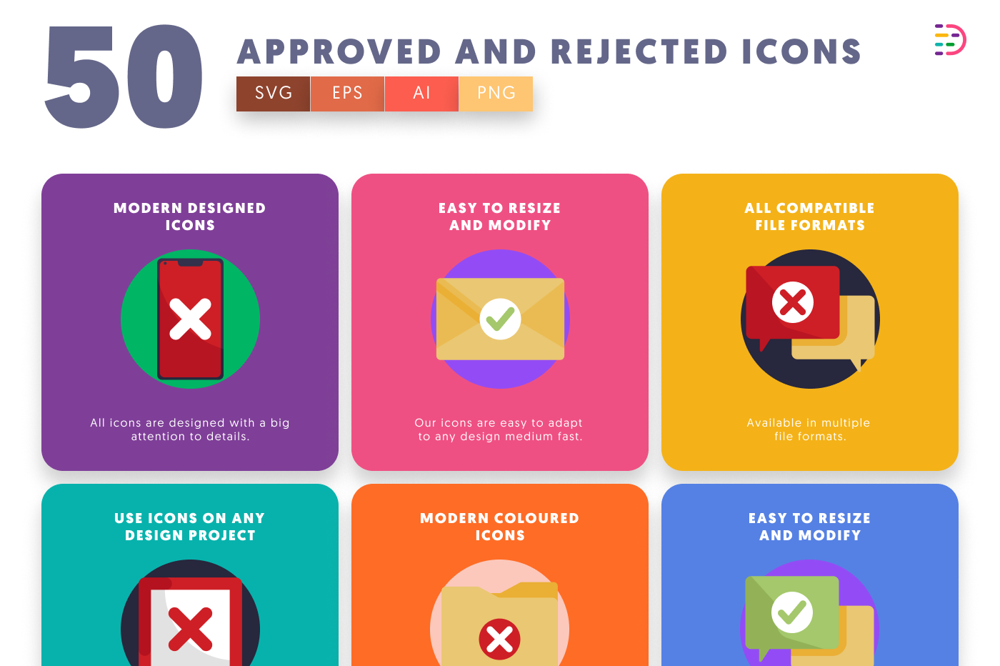 50 Approved and Rejected Icons preview 5 – flat circle icons in PNG, SVG and EPS