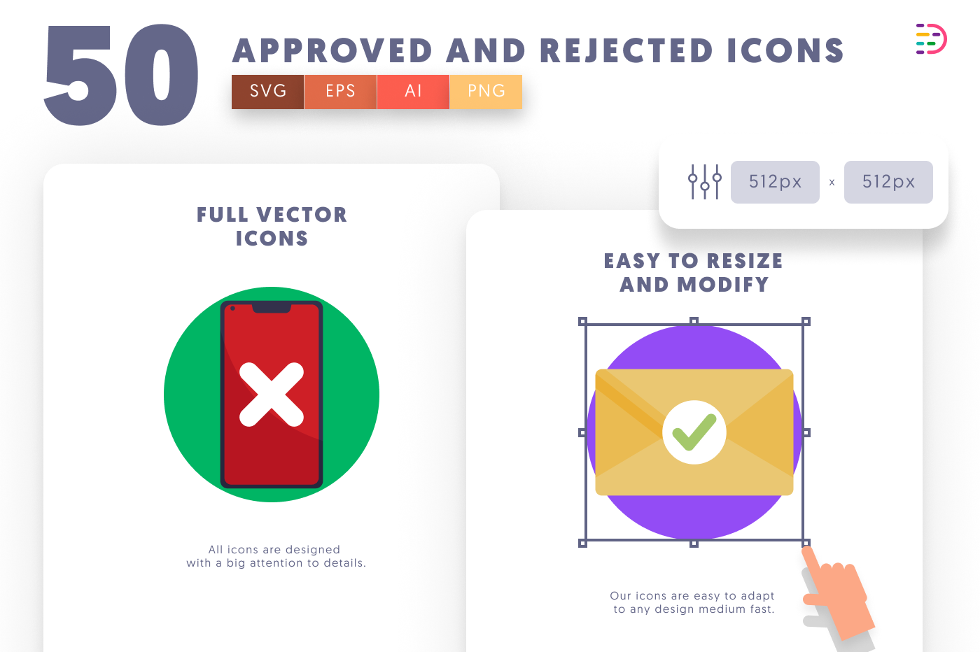 50 Approved and Rejected Icons preview 6 – flat circle icons in PNG, SVG and EPS