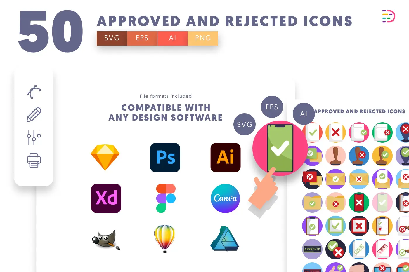 50 Approved and Rejected Icons preview 8 – flat circle icons in PNG, SVG and EPS