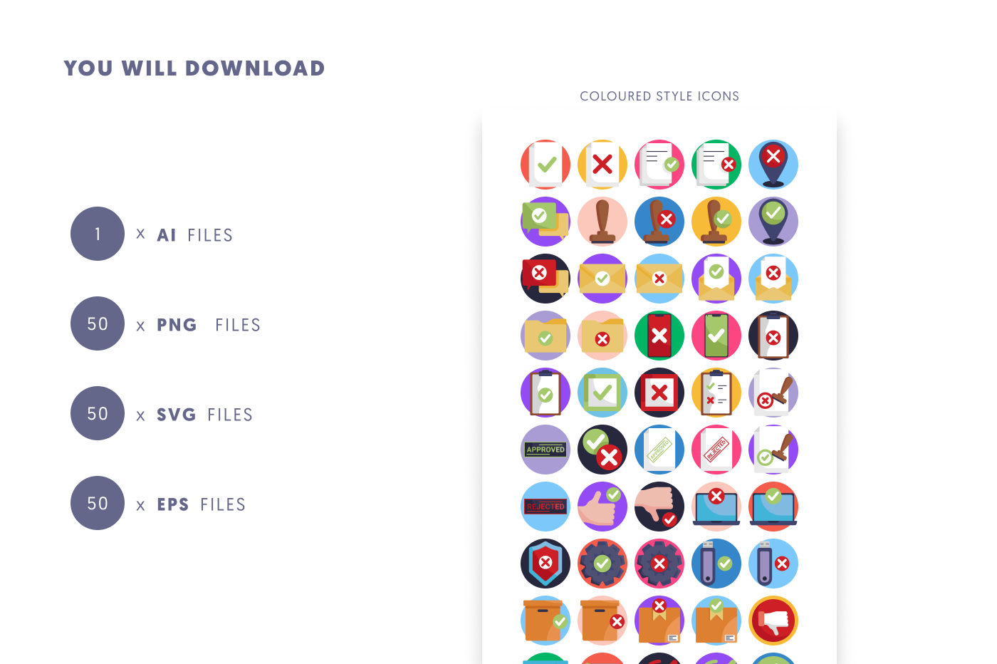 50 Approved and Rejected Icons preview 9 – flat circle icons in PNG, SVG and EPS