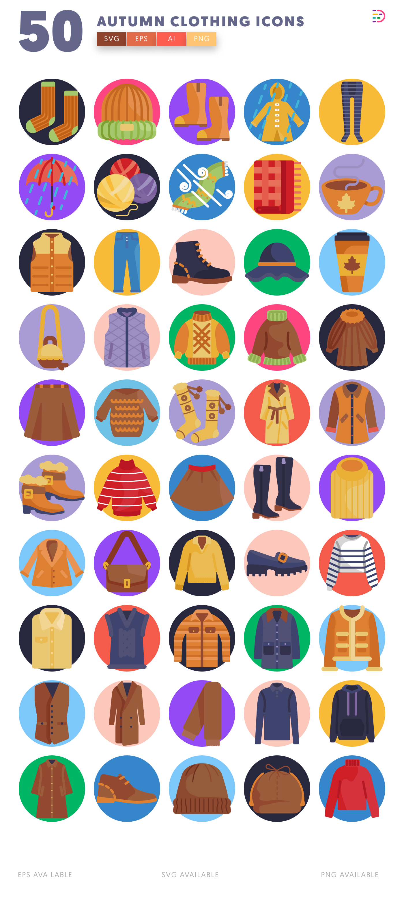 50 Autumn Clothing Icons – all icons in the set