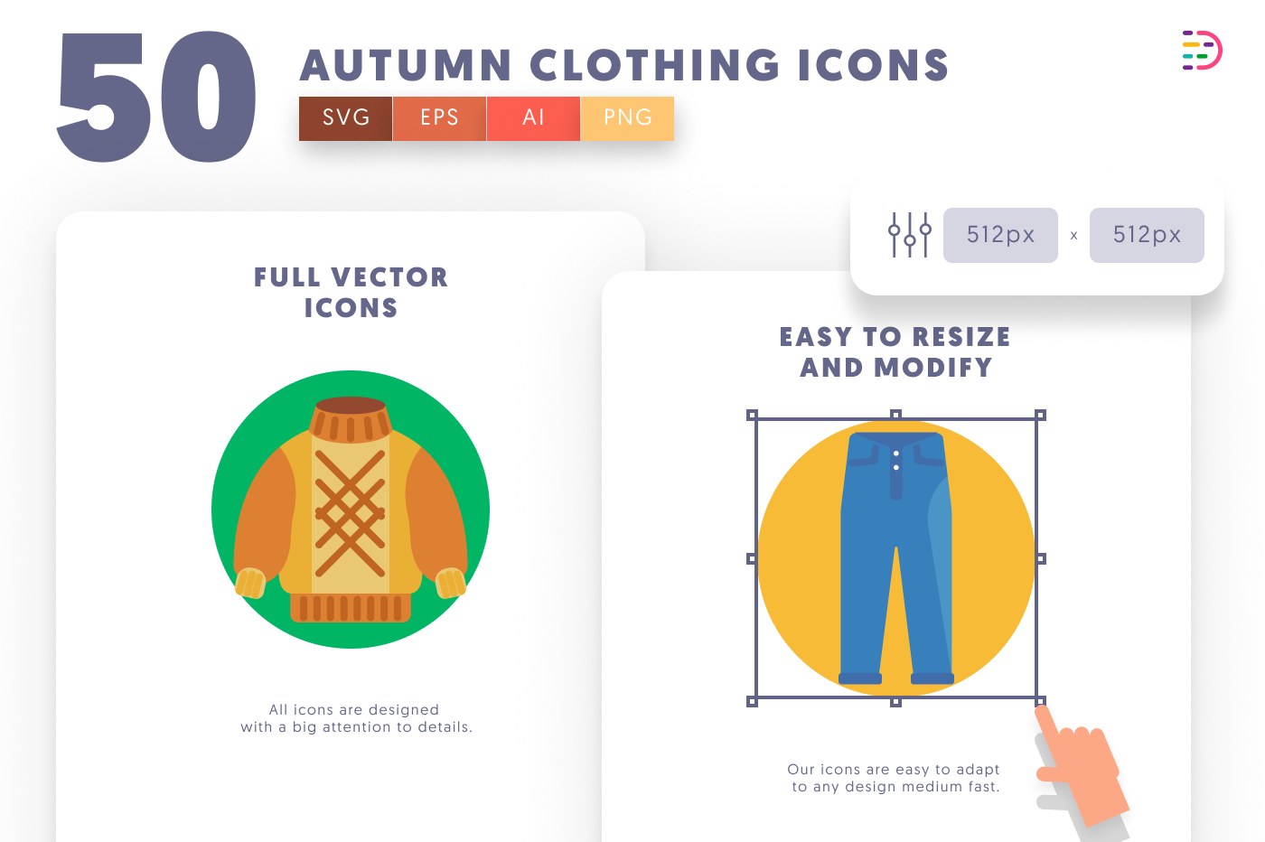 50 Autumn Clothing Icons preview 6 – flat circle icons in PNG, SVG and EPS