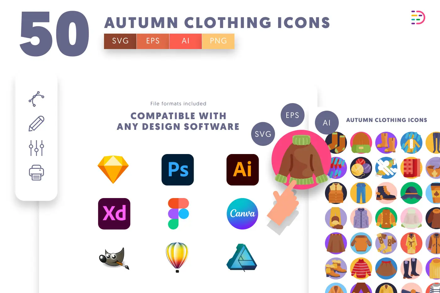 50 Autumn Clothing Icons preview 8 – flat circle icons in PNG, SVG and EPS
