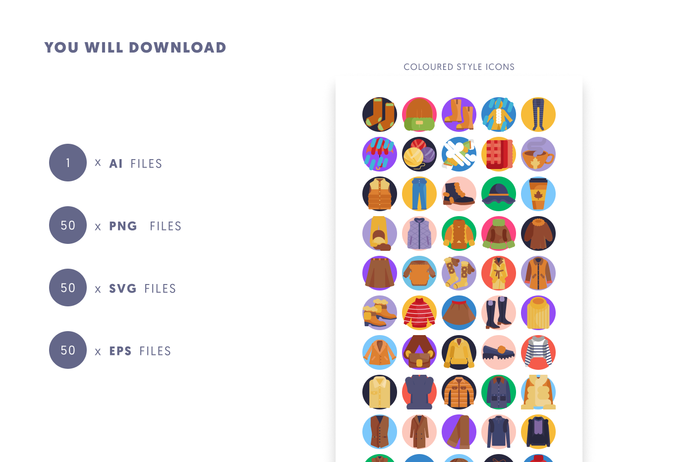 50 Autumn Clothing Icons preview 9 – flat circle icons in PNG, SVG and EPS