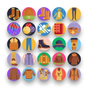 50 Autumn Clothing Icons – set of colorful flat circle icons