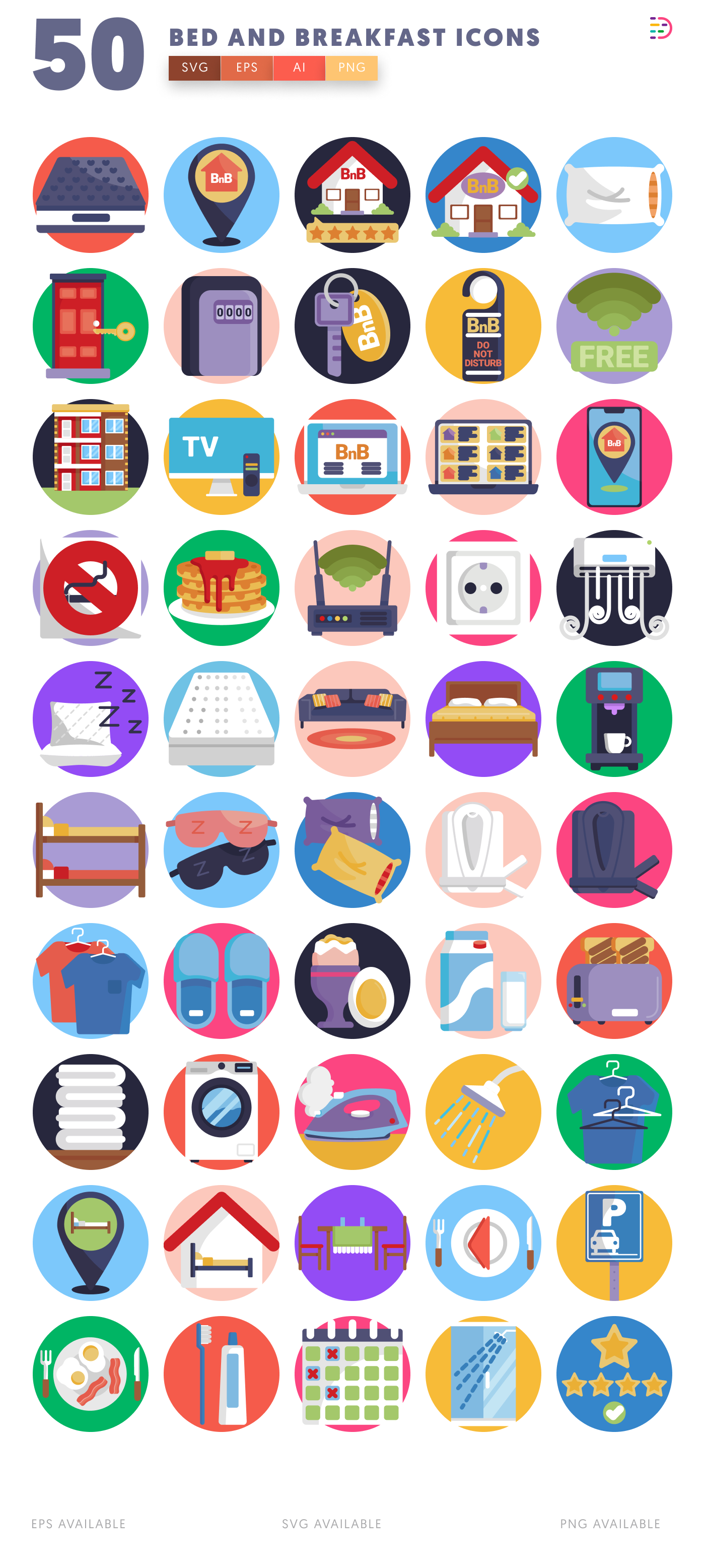 50 Bed and Breakfast Icons – all icons in the set