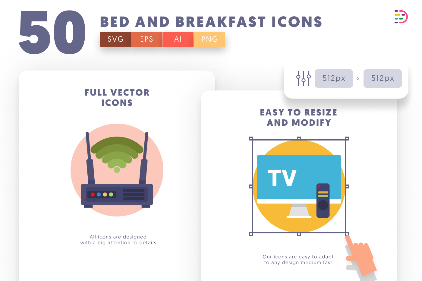 50 Bed and Breakfast Icons preview 6 – flat circle icons in PNG, SVG and EPS