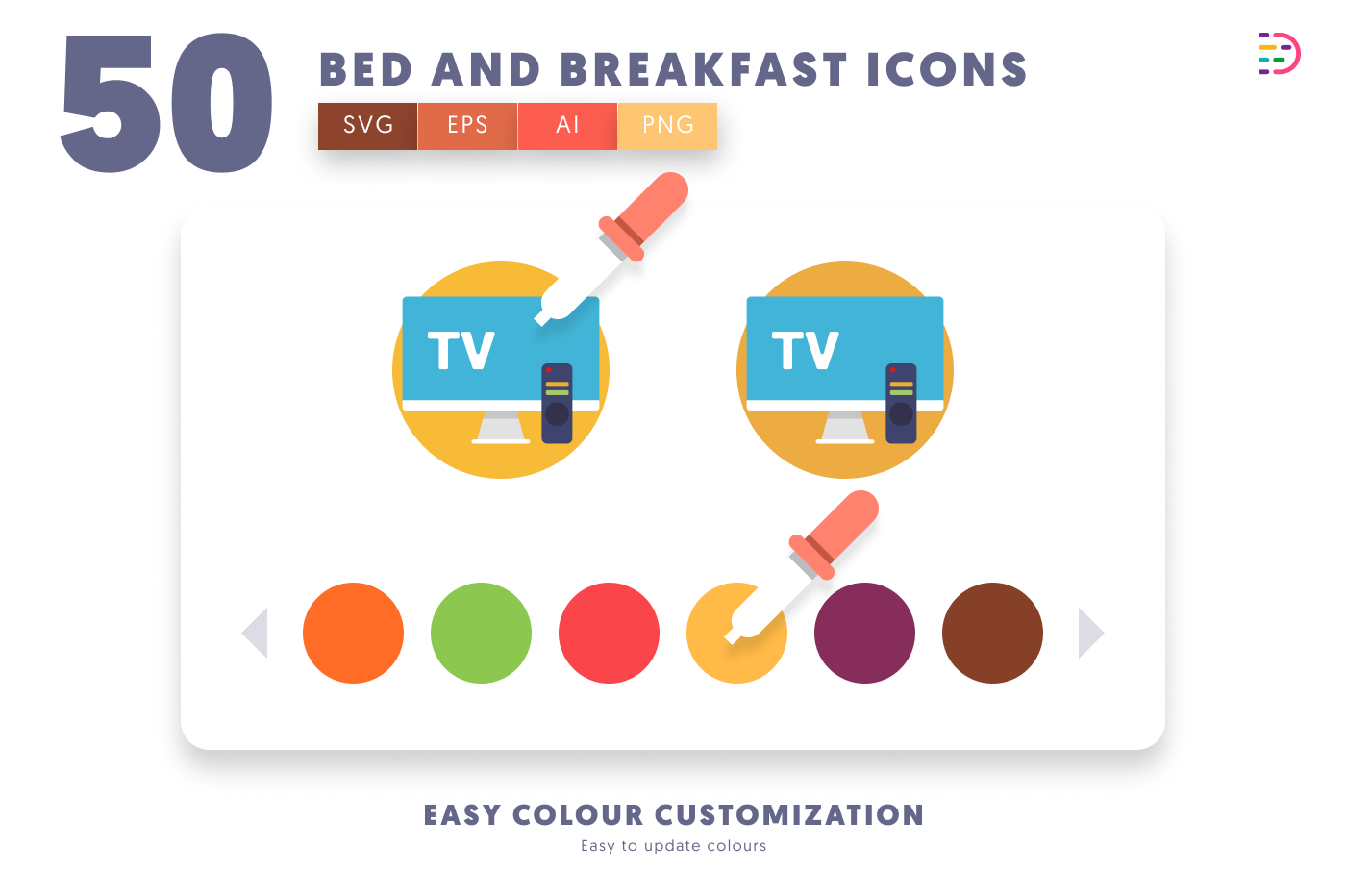 50 Bed and Breakfast Icons preview 7 – flat circle icons in PNG, SVG and EPS