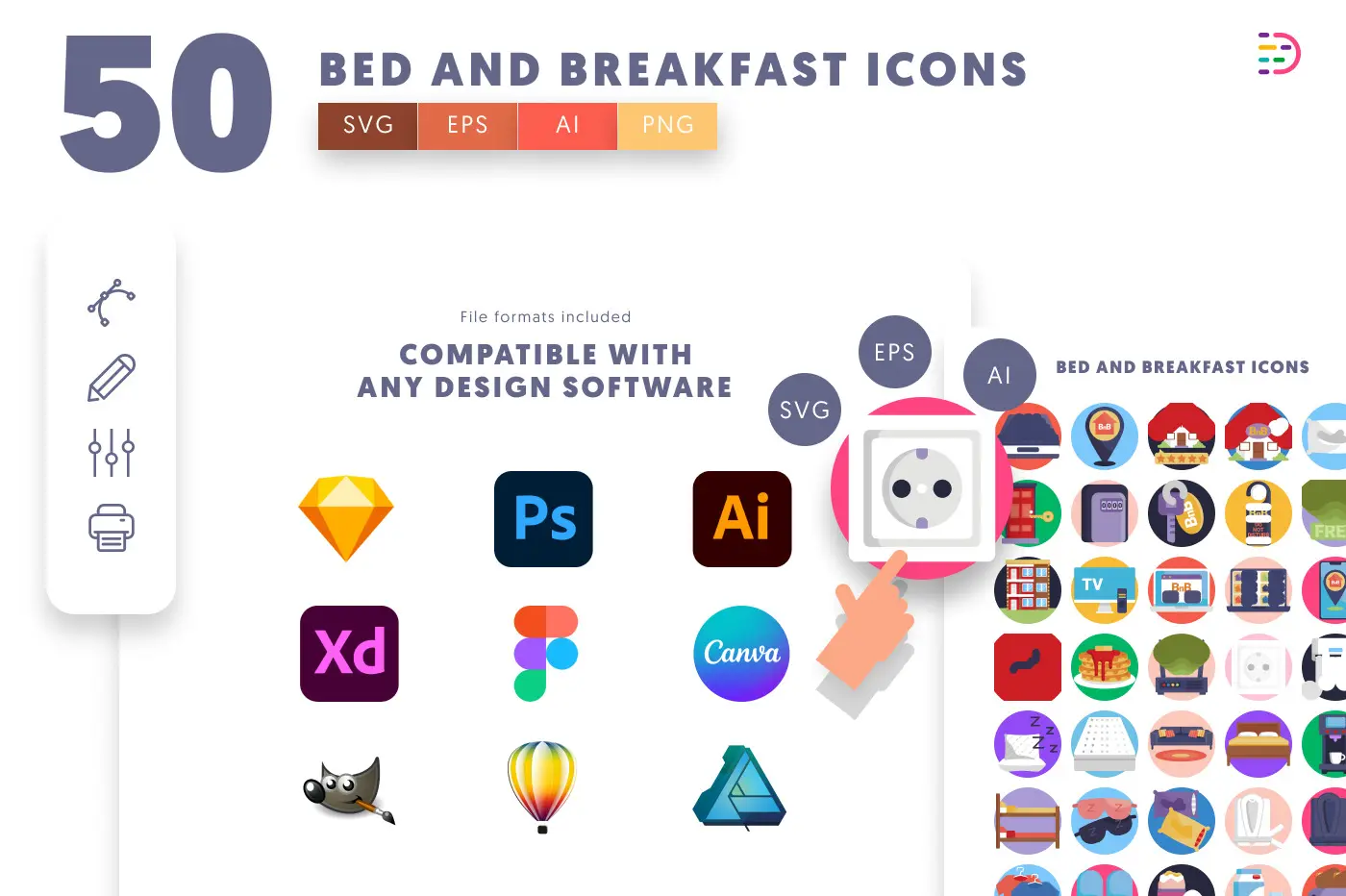50 Bed and Breakfast Icons preview 8 – flat circle icons in PNG, SVG and EPS