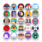 50 Bed and Breakfast Icons – set of colorful flat circle icons