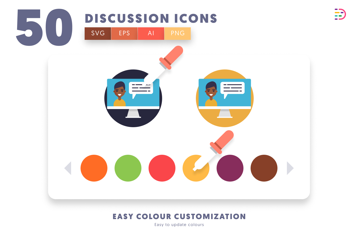 50 Discussion Icons – set of colorful flat circle icons