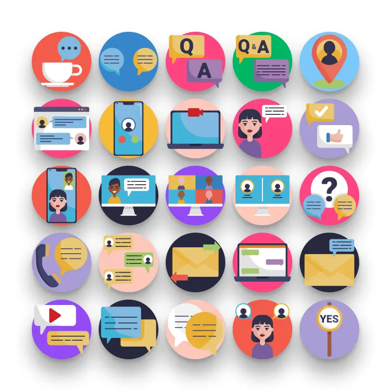 50 Discussion Icons – set of colorful flat circle icons